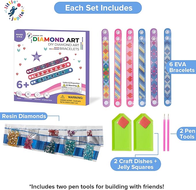 Diamond Art Bracelet Kit - Includes 6pcs - Bracelet Making Kit for Girls - Diamond Art Kits for Kids - Kids Diamond Art - Gem Art for Kids - Diamond Art for Kids - DIY Bracelet Making Kit for Girls
