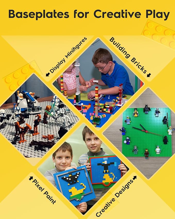 Classic Gray Baseplates, 32x32 Studs Square Base Plates for Play or Display Bricks Creations, Compatible with Classic Legos, 10" x 10", Pack of 2, Perfect for City Streets, Castle, Mountains