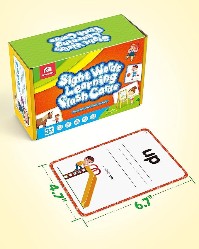 Coogam Sight Words Kids Learning Flash Cards, 250 Dolch Word Game Reading Vocabulary Card Montessori Toy for Kindergarten Preschool 3 4 5 Years Old Toddlers