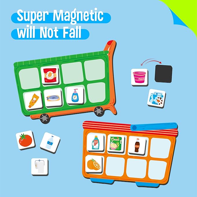 Magnetic Shopping List Game, Funny Spanish Groceries Matching Memory Game, Race to Collect Your Items Educational Toy for Boys & Girls at Home