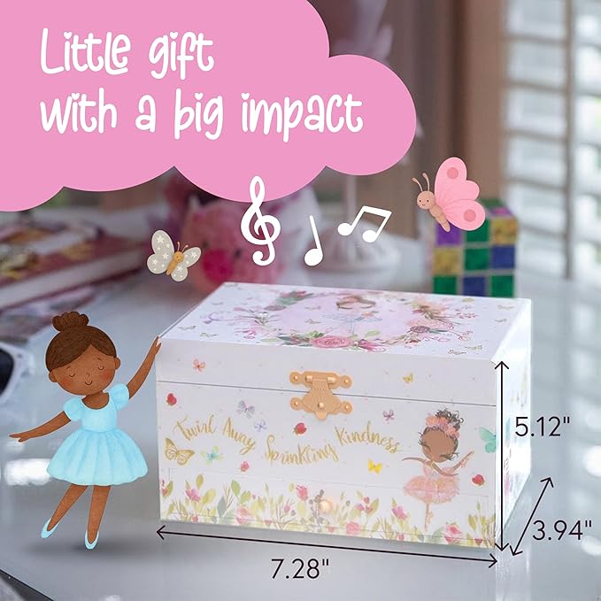 The Memory Building Company Ballerina Musical Jewelry Box, Classic Melody, Storage Organizer Kids Ages 6-12, Wood Construction w/ 2 Compartments