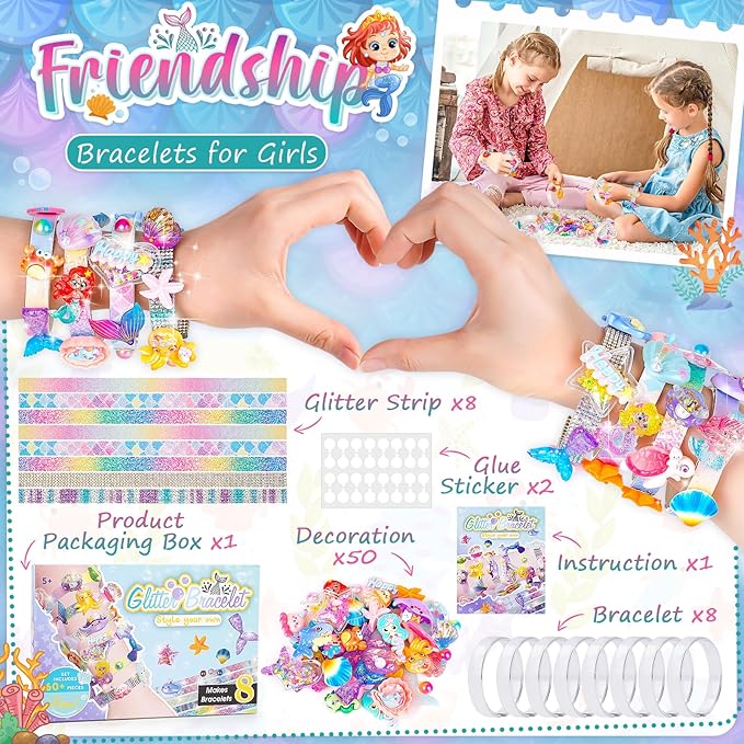 Eichhoo Friendship Bracelet Making Kit for Girls, 5-12 Year Old Girl Birthday Gifts, Arts and Crafts Kits for Kids, Girls Toys Age 5 6 7 8 9 10 Years Old, Kid Jewelry Making Kit with Charm (Mermaid)