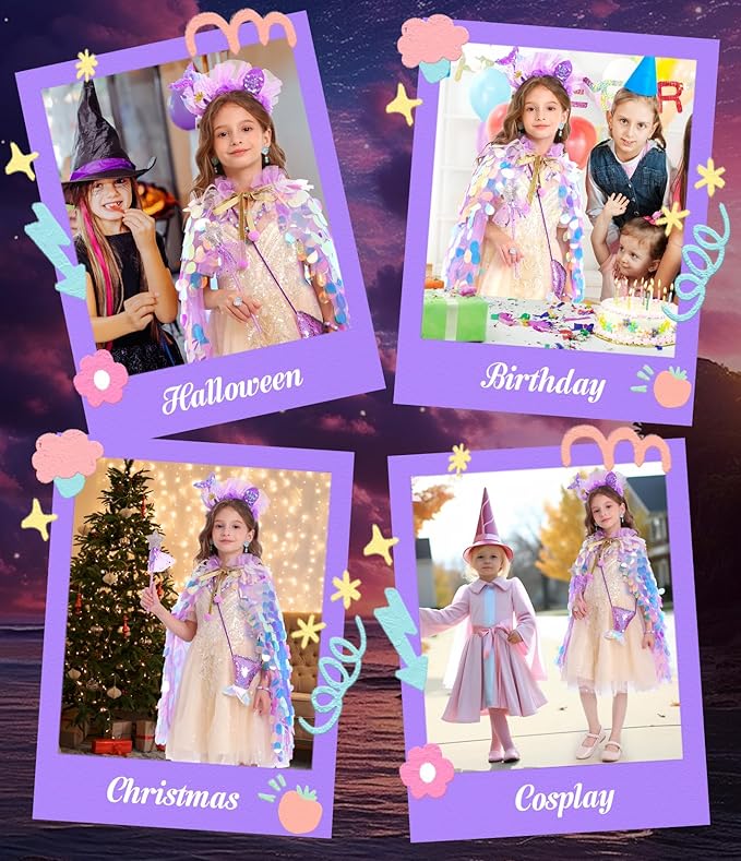 Princess Dress Up Toys Princess Dress Up Clothes Rainbow Mermaid Cape Kit 9 Pcs Gift Set for Little Girls 3-8 Years