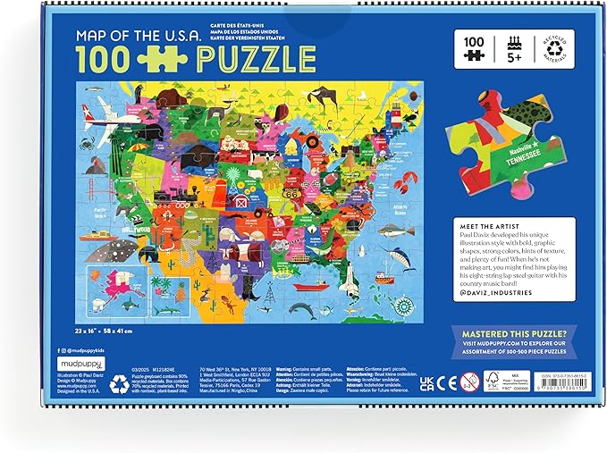 Mudpuppy Map of The USA – 100 Piece Jigsaw Puzzle with Colorful and Fun Illustrations of The United States Map for Children Ages 5 and Up