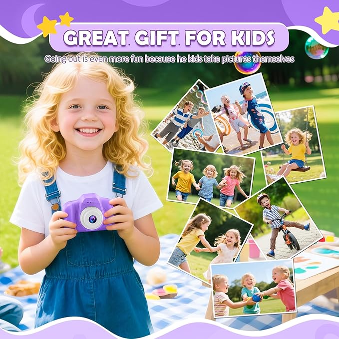 Kids Camera for Girls, 1080P HD Digital Camera with 32GB SD Card, 8MP Sky Purple Camera Toy for 3-12 Year Old Girls, Birthday Gift with 6 Filters, 20 Frames Video (Light Purple)