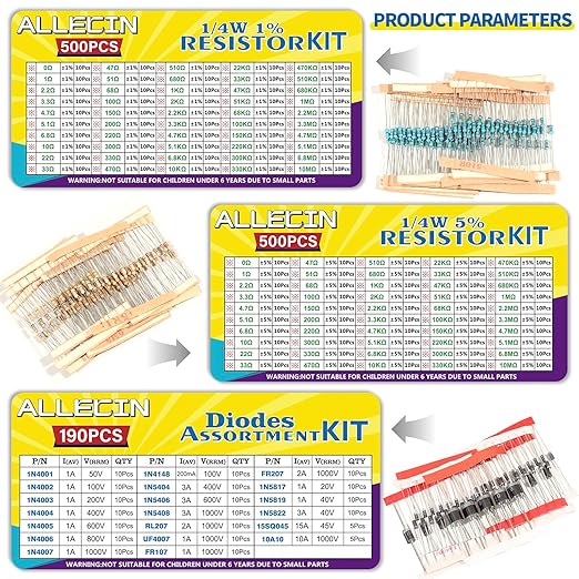 1910Pcs Electronic Component Kit Resistor Electrolytic Capacitor Schottky Diodes LED Diode Transistor Electronics Components Assortment for DIY Project