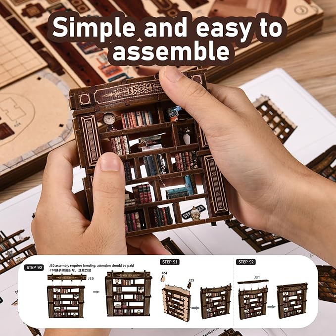 DIY Miniature House Kit, Mini House Building Kit, DIY Book Nook Kit, Tiny Model House for Adults to Build, Beginner 3D Wooden Book Nook, for Family Friends (Book Hall)
