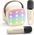 Mini Karaoke Machine with 2 Wireless Microphones for Kids Adults, Portable Bluetooth Speaker Gift for Girls Toys 4, 5, 6, 7, 8, 10, 12+ Years Old Teens Birthday(Beige)