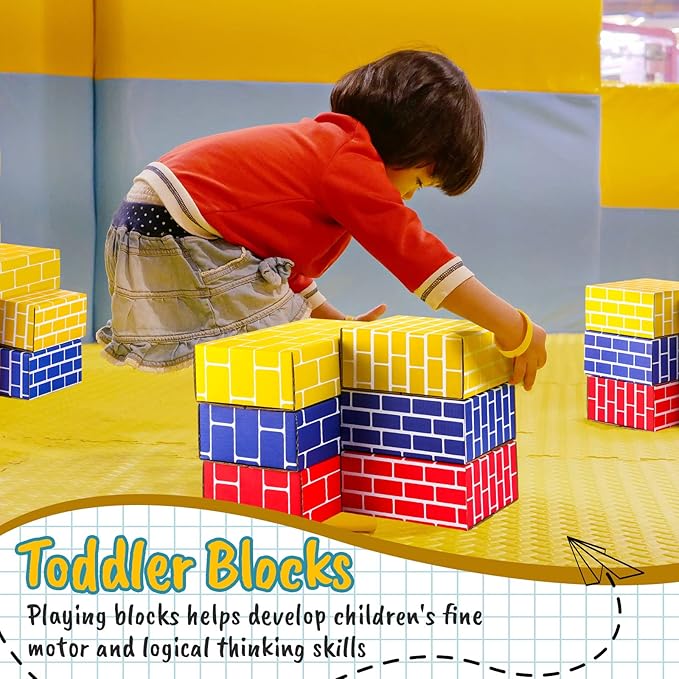 Nuanchu 60 Pcs Cardboard Building Blocks for Kids Large Jumbo Square Rectangle Thick Cardboard Pretend Bricks for Building Stacking Game(Assorted Shapes)