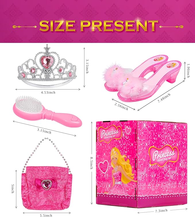 Kids Makeup Kit - Princess Dress Up Shoes, Crowns & Handbag - Pretend Play Fake Makeup Set for Girls, Ages 3-6