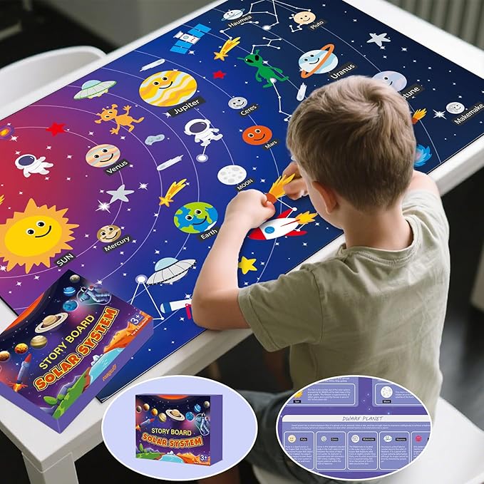 Solar System for Kids | Felt Wall Activities for Children | Montessori Space Planet Toys Game for Kids 3 4 5 6 7 8 40"x30" Felt Mat with 59 Figures Boy Girls Birthday Christmas Educational Gifts