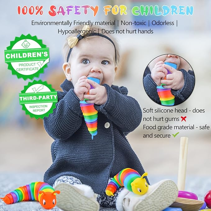 Cevioce Fidget Slug Toy, Sensory Slug Fidget Toys for Kids & Adults, 3 PCS Autism Sensory Toys for Autistic Children Toddlers, Toddler Toys - 3 4 5 6 7 8+ Year Old Girl Boy Birthday Gifts C