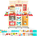 【2025 Upgraded】 Kitchen for Kids Interactive Play Kitchen for Kids Toddlers-Lightweight Easy-Install Pretend Kitchen with Tablet Ordering, Music, Lights Sounds, Steam Stove, Sink & Dishwasher(Pink)