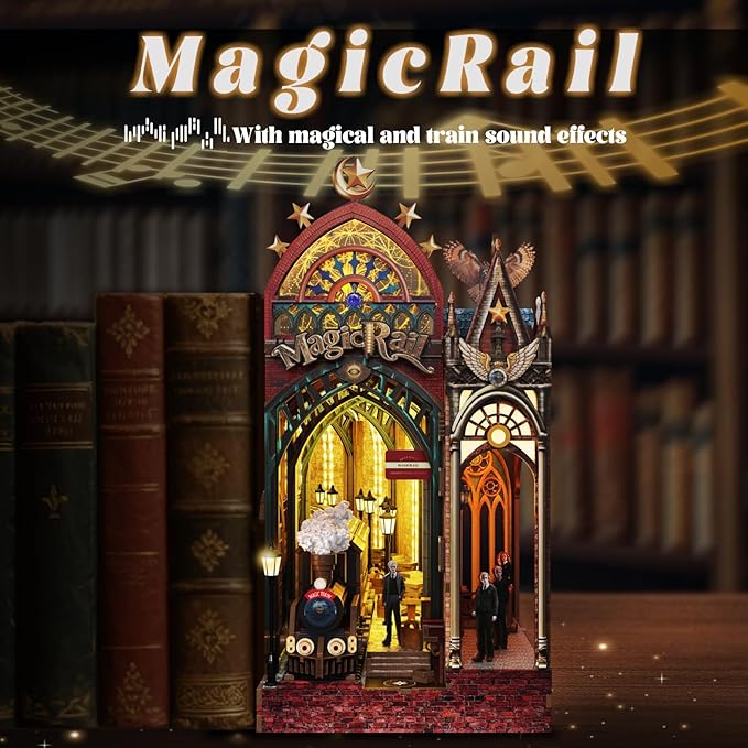 LED Book Nook Kit for Adults – DIY Miniature House Kit, Wooden Dollhouse Kit, Booknook Craft Kits, Library Bookshelf Decor, 3D Puzzles for Adults, Book Lovers Gifts, Magic Station