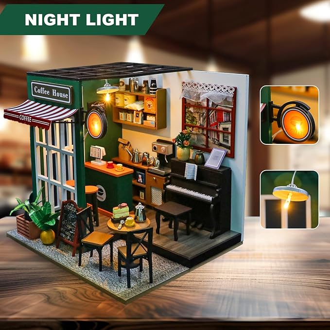DIY Miniature Dollhouse Kit, Minihouse Crafts for Adults, Wooden Mini Craft Coffee Shop, Mini House Building Kit, Book Nook Kit，Diy Booknook Kit, Dollhouse Home Decor