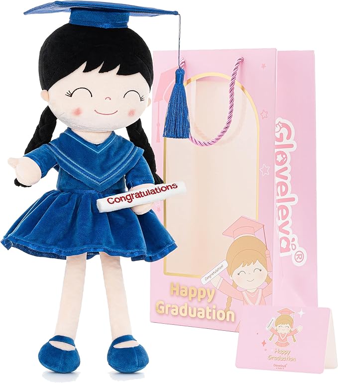 Gloveleya Baby Girl Gifts Graduation Plush Girls Dolls Congratulation Gift for Kindergarten Royal Blue 16 inch