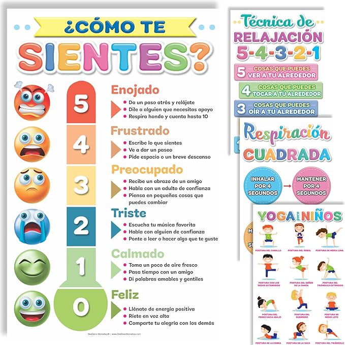 DeeDee's Workshop 4 Spanish Feelings Thermometer for Kids Posters