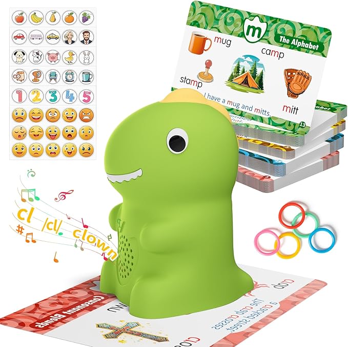 Interactive Dinosaur Talking Pen for Kids – Montessori Reading Toy with Phonics Flash Cards for Toddlers Ages 1-6, Speech Therapy & Autism Sensory Gift (Green, Phonics)