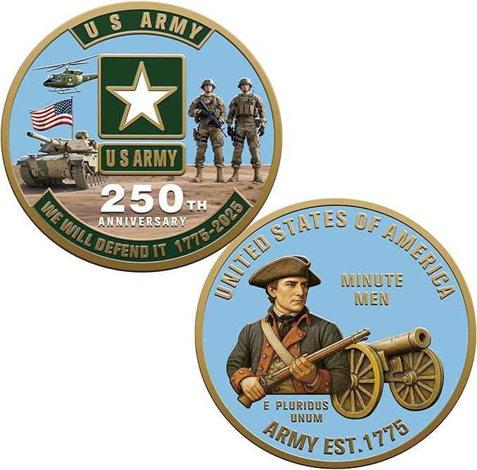250th Anniversary U.S. Armed Forces Commemorative Coin - Patriotic Military Collectible with Engraved Service Branch Insignia，Patriotic Marine Corps Collectible (Army)