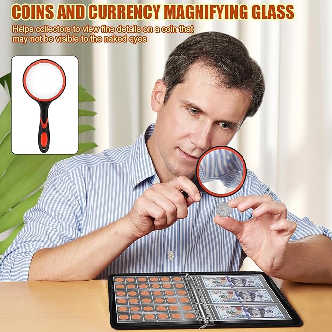 Coin Collection Book Holder for Collectors, 300 Pockets Fireproof Coins Collecting Album & 36 Sleeves Money Storage Case for Coin Currency Collection Supplies, Bill, Pennies, Quarters, Stamp