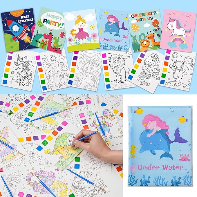 Rotu Water Coloring Books for Kids Party Favors for Kids 4-8 3-5, Birthday Gifts Classroom Prizes Goodie Bags Stuffers Bulk Art Craft Supplies, 18 Pack(126Pcs)