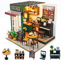 Miniature House Kit for Beginners, DIY Mini Coffee Shop with LED Lights, Miniature Dollhouse Kit for Adults & Teens, Creative Birthday Gift & Hobby for Family Friends (Afternoon Cafe)