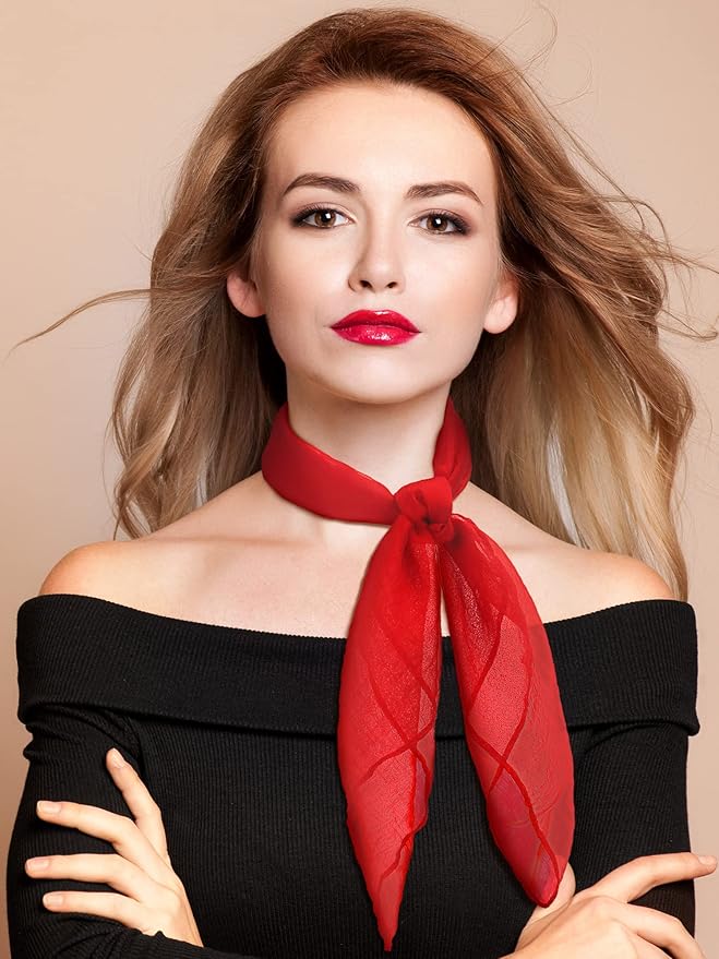 Boao 6 Pieces Chiffon Scarf 1950s Square Neck Head Scarfs Vintage Soft Polyester for Women Lady