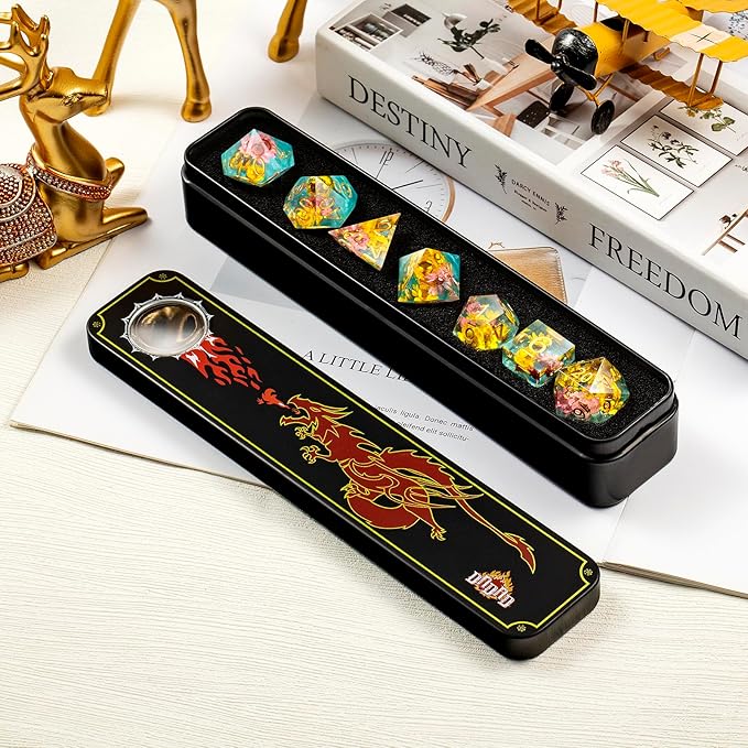 Flower DND Dice DNDND Handmade Resin Sharp Edge D&D Die with Gift Case for D&D Dungeons and Dragon Tabletop Games (Daisy Flower)