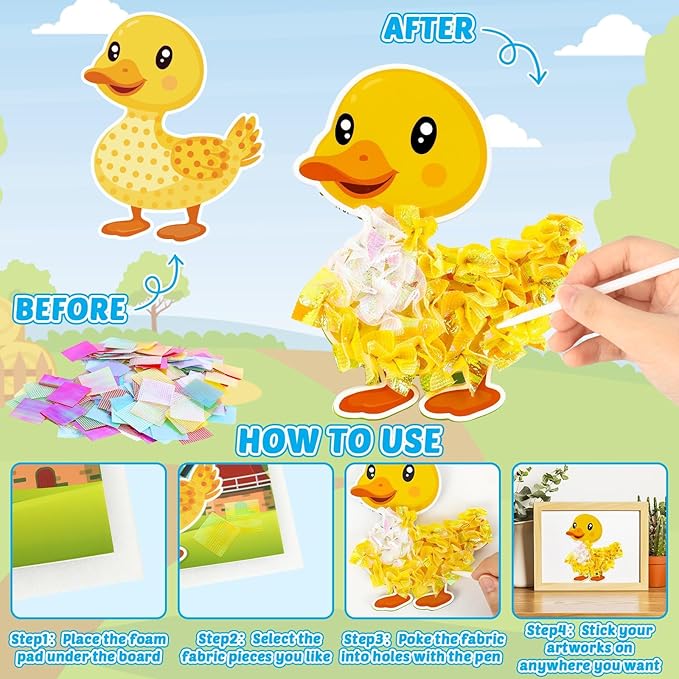 Lonfliness 8PCS Poke-in Craft and Art Kit for Kids Farm Animal Theme No-Mess Fabric Sewing Art Girl Boy 4-12 Puzzle Puncture Painting Farmhouse Sheep Toy Gift for Creative Activity Game Birthday Party