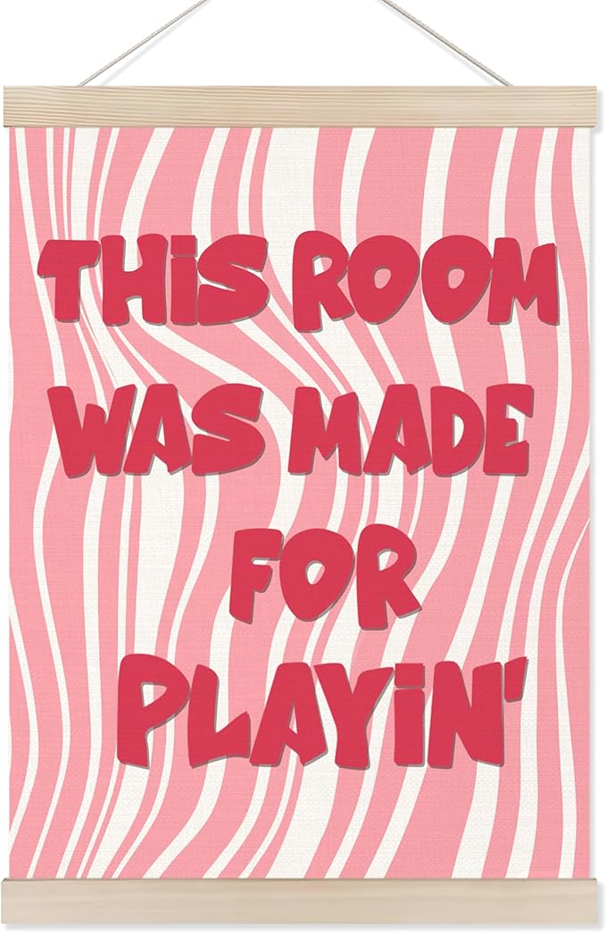 Koesus Girly Playroom Wall Art Poster Hanger Frame 12x16 Inch, Pink Preppy This Room Was Made for Playin Canvas Pictures Prints Framed Wall Decor for Toddler Girls Room Nursery Bedroom Playroom