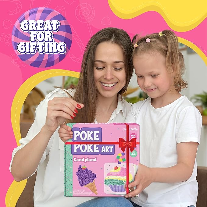 jackinthebox Poke Poke Art for Kids - Candyland Theme, Mess-Free Fabric Art and Craft, Flower Pressing Kits, Gift for Kids, Girl Gifts, DIY Activity Boy Gift, Toys for Girls and Boys Ages 4 5 6 7 8