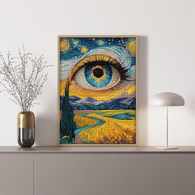 Impossible Puzzles for Adults 1000 Pieces, Eye Starry Night Jigsaw Puzzle Mountain Scenery, Abstract Art Landscape Scenic Challenge Puzzle