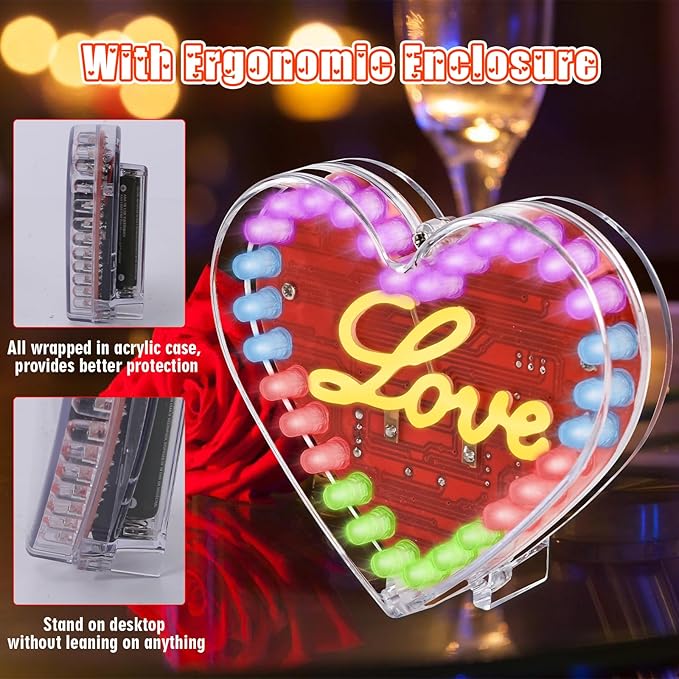 Soldering Project, ICSTATION Heart Shaped LED Soldering Practice Kit RGB LED Heart Circuit Project with Love Filament DIY Electronic Kit for School Student Education Perfect Present for Your Lover