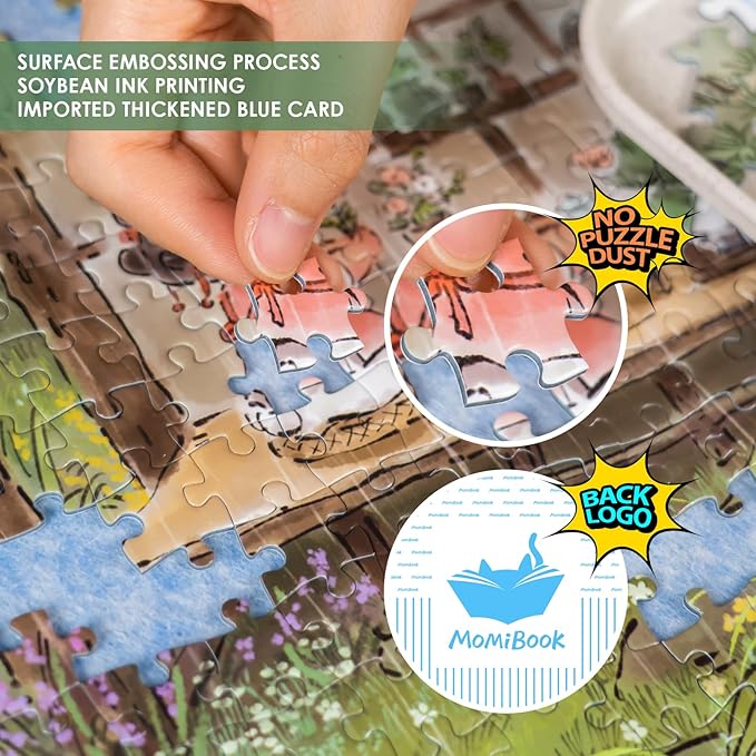 MOMIBOOK 1000 Piece Puzzle for Adults Jigsaw Puzzles of Listening to The Rain Halfway Through The Mountain, Painting Image Challenging Hard Impossible Puzzle Unique Christmas Birthday Gifts