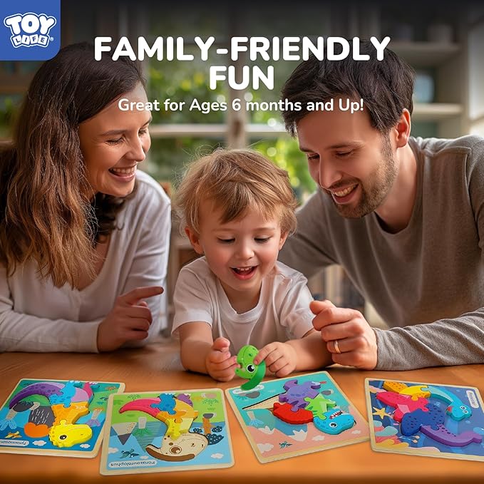 TOY Life Wooden Puzzles for Toddlers 2-4, 6 Pack Dinosaurs Puzzles for Toddler 1-3, Kids Montessori Toys for 1 2 3 Year Old, Educational Toys for Boys Girls Age 2 3 4 5, Baby Learning Toy Gifts