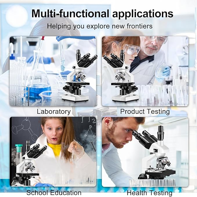 Trinocular Microscope 40X-5000X Magnification Laboratory Grade with Dual Mechanical Stage and HD USB Camera Microscope for Adults