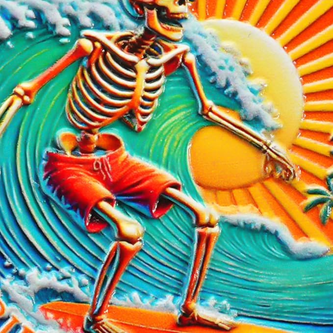 AtSKnSK Memento Mori Coin Momento Mori Coin Skull Coin Stoic Gifts Memento Mori Calendar Living Memento Mori Amor Fati Coin (Surfing Skeleton)