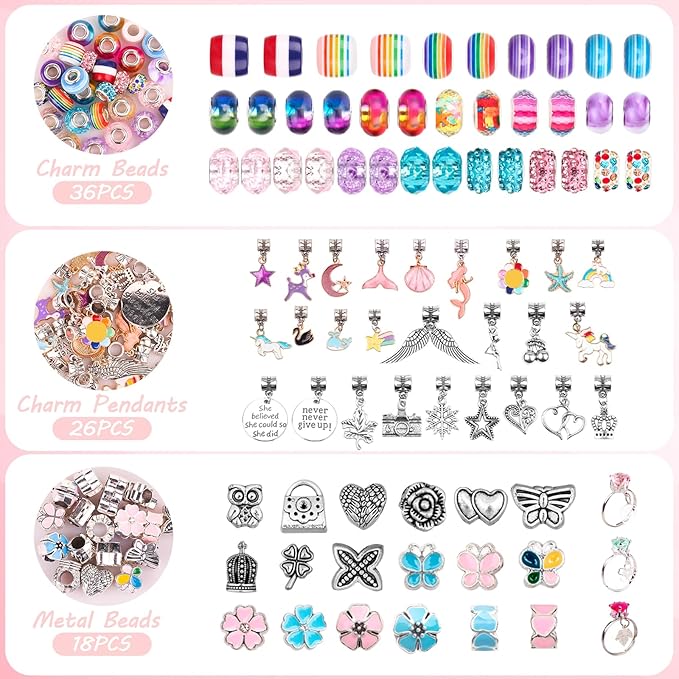 UFU Charm Bracelet Making Kit - 95Pcs DIY Jewelry Making Kit, Mermaid Gifts for Girls Crafts for Girls Ages 5 6 7 8-12, with Portable Bracelet Organizer Box