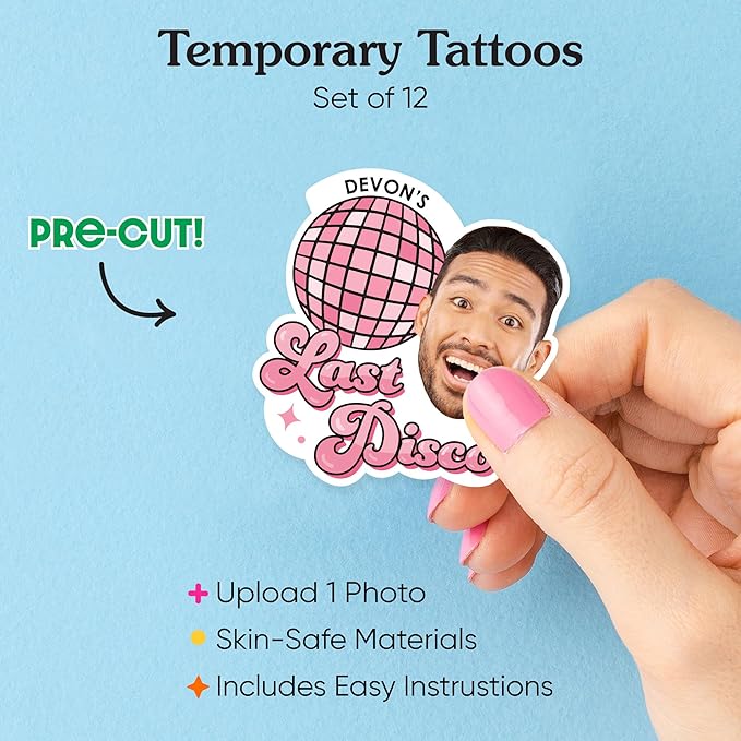 Big Dot of Happiness Custom Photo Last Disco - Bachelorette Party Favors - Fun Face Temporary Tattoos - Set of 12