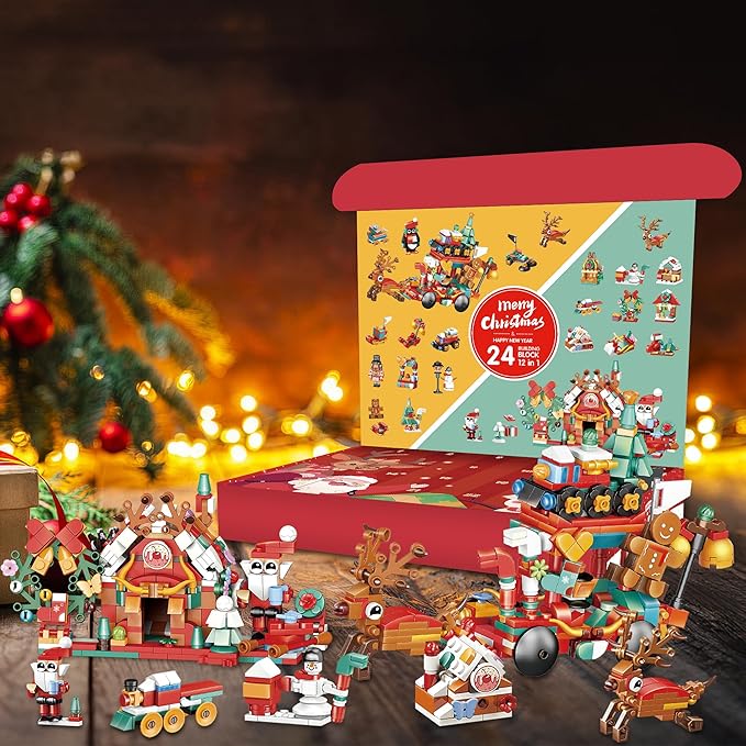 24-Day Building Block Countdown Calendar 2024 for Kids and Adults 24 Days of Building Fun with 12-in-1 Surprise Models