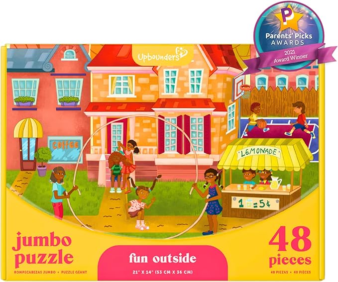 Upbounders- Fun Outside 48 Piece Floor Puzzle, Multicultural Beginner Jigsaw Puzzle with African American Children Boys Girls at Play, Ages 4+