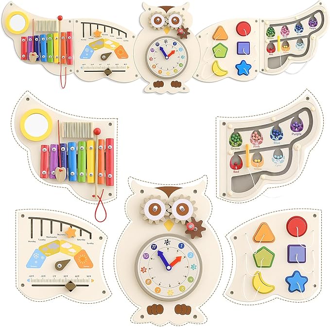 Sensory Wall Panel for Kids - Owl Wall Toys for Toddlers 1-3, Montessori Activity Wall Busy Board Toys, Activity Board for Kids, Activity Center & Sensory Room