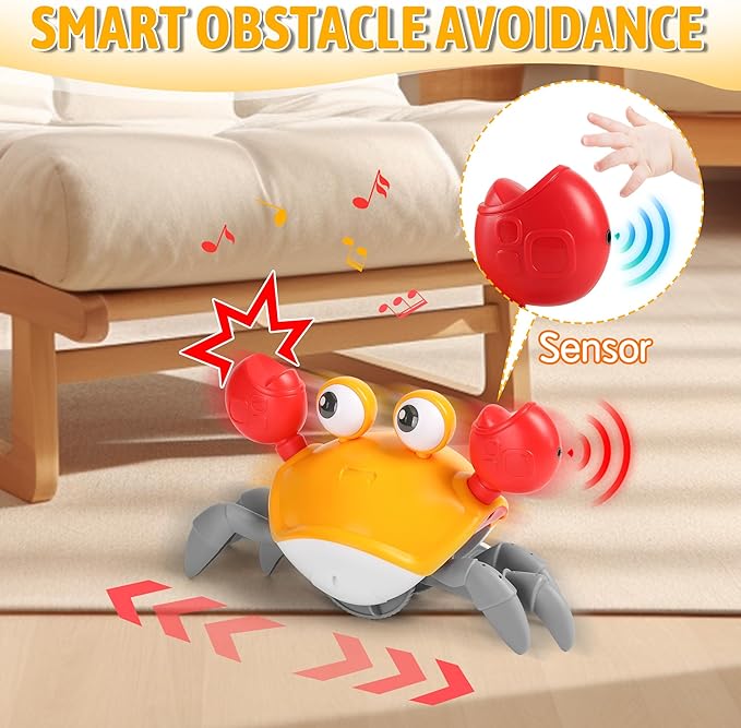 Hirger Crawling Crab Baby Toy Infant: Tummy Time Toys for Babies 3 6 9 12 18 24 36 Months, Walking Dancing Sensing Crab for Toddler 1 2 3 4 Year Old, 1st Music Birthday Gifts for Boys Girls
