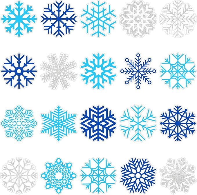 Tevxj 20 PCS Winter Thick Gel Clings Snowflake Window Decorations Christmas Snowflake Window Clings Decals Winter Window Decor for Kids Toddlers Home Airplane Christmas Party Home Classroom Nursery