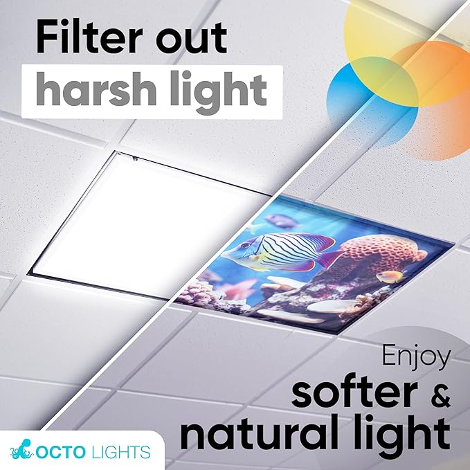Light Covers for Ceiling Lights Classroom - Magnetic Ocean Cover for Fluorescent Or LED Fixture - Must Haves for Teacher Supplies - Home, Office Cubicle Decor - Calming Overhead Lighting