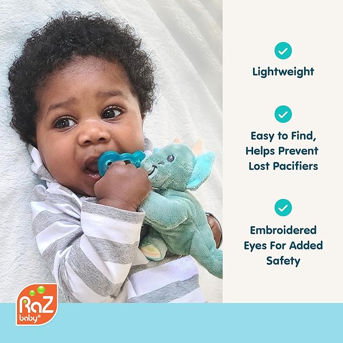 RaZbaby JollyPop Pacifier, Holder w/Detachable Baby Pacifier, Stuffed Animal RaZbuddy, All Ages 0M+, 100% Medical Grade USA Made Silicone, Machine Washable, Textured & Easy to Hold – Unicorn
