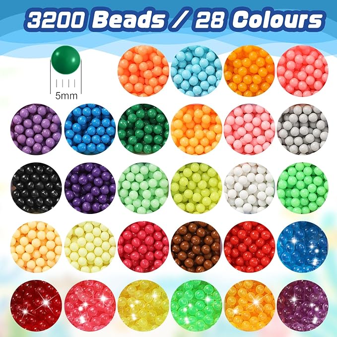 Cnyifs Fuse Beads Non-Iron Kit Melting no Iron Over 3200 Beads 28 Colors Makes Creations with No Heat Mega Bead Refill and Accessories