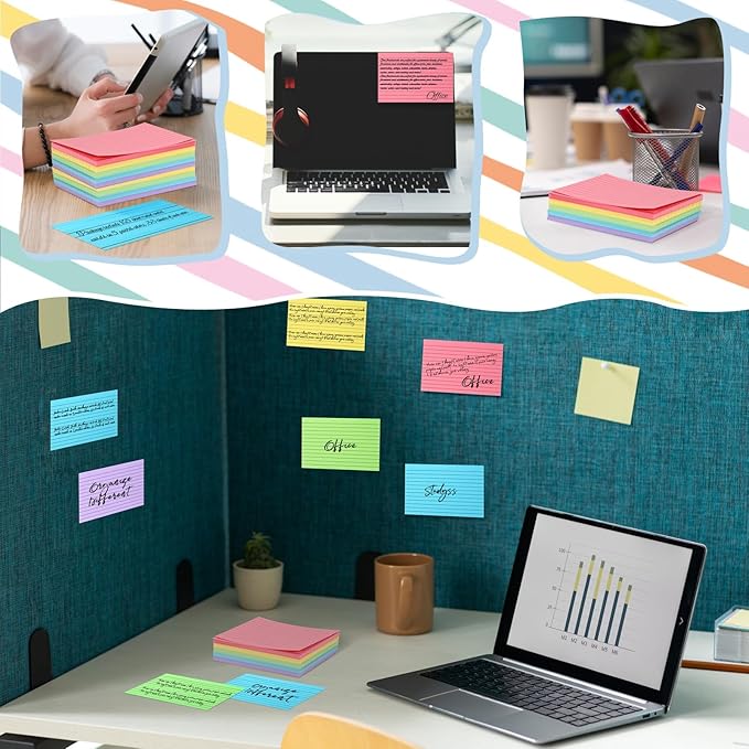 Tecmisse Colored Index Cards 4x6, 165 Pack, Ruled Note Cards, Flash Cards for Studying, Heavy Notecards for Office and School, One Side Lined, One Side Blank