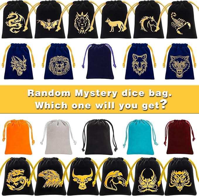 QMAY Polyhedral Dice - 8PCS Mystery Dice Set, Various Styles, Random D&D Dice Patterns & Dice Bag, DND Gifts, Suitable for Dungeons and Dragons, RPG, MTG,Role Playing Table Game