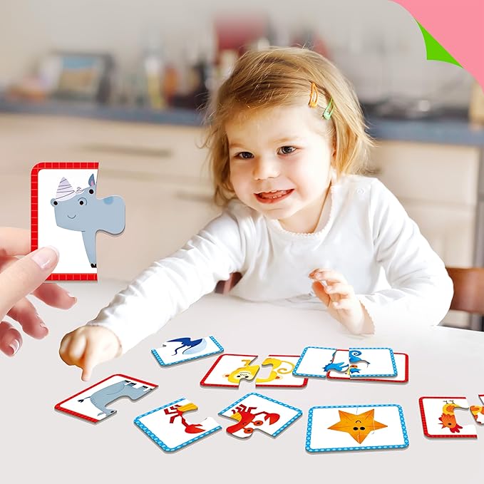 48 Animal Memory Matching Puzzles with Error-Correction, Self-Correcting Puzzle Match Game Educational Learning Activities for Toddlers Kindergarten, Animal-Themed Learning Games Toys for 3 Years Old